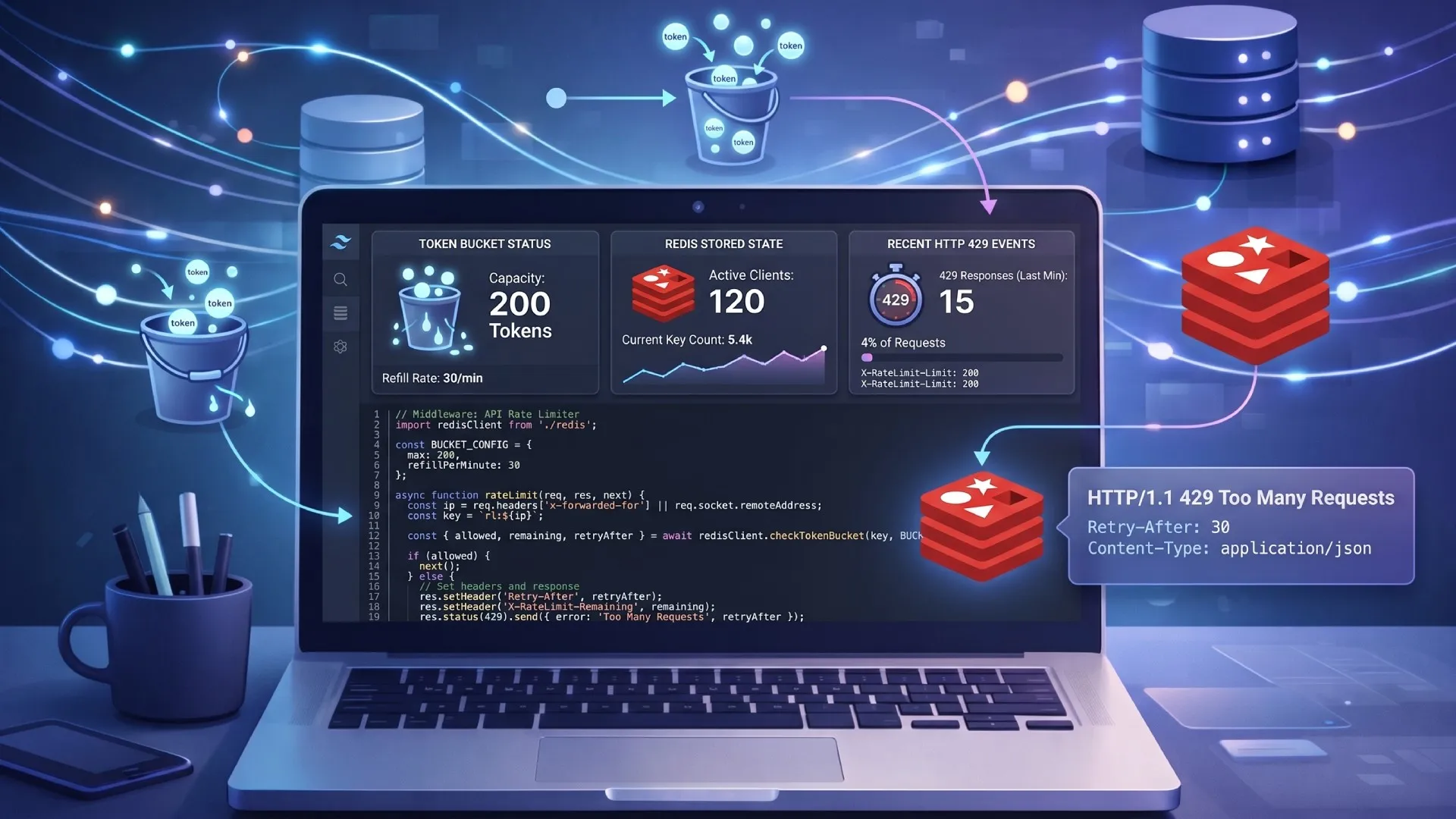API Rate Limiting: Token Bucket, Redis, and 429 Headers