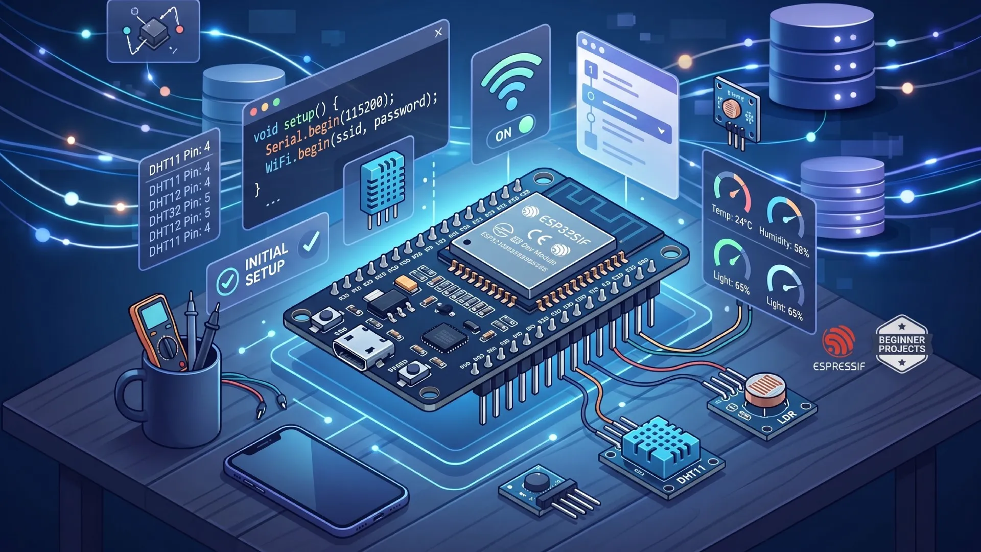 ESP32 Projects for Beginners: Setup, Wi-Fi, and Sensors