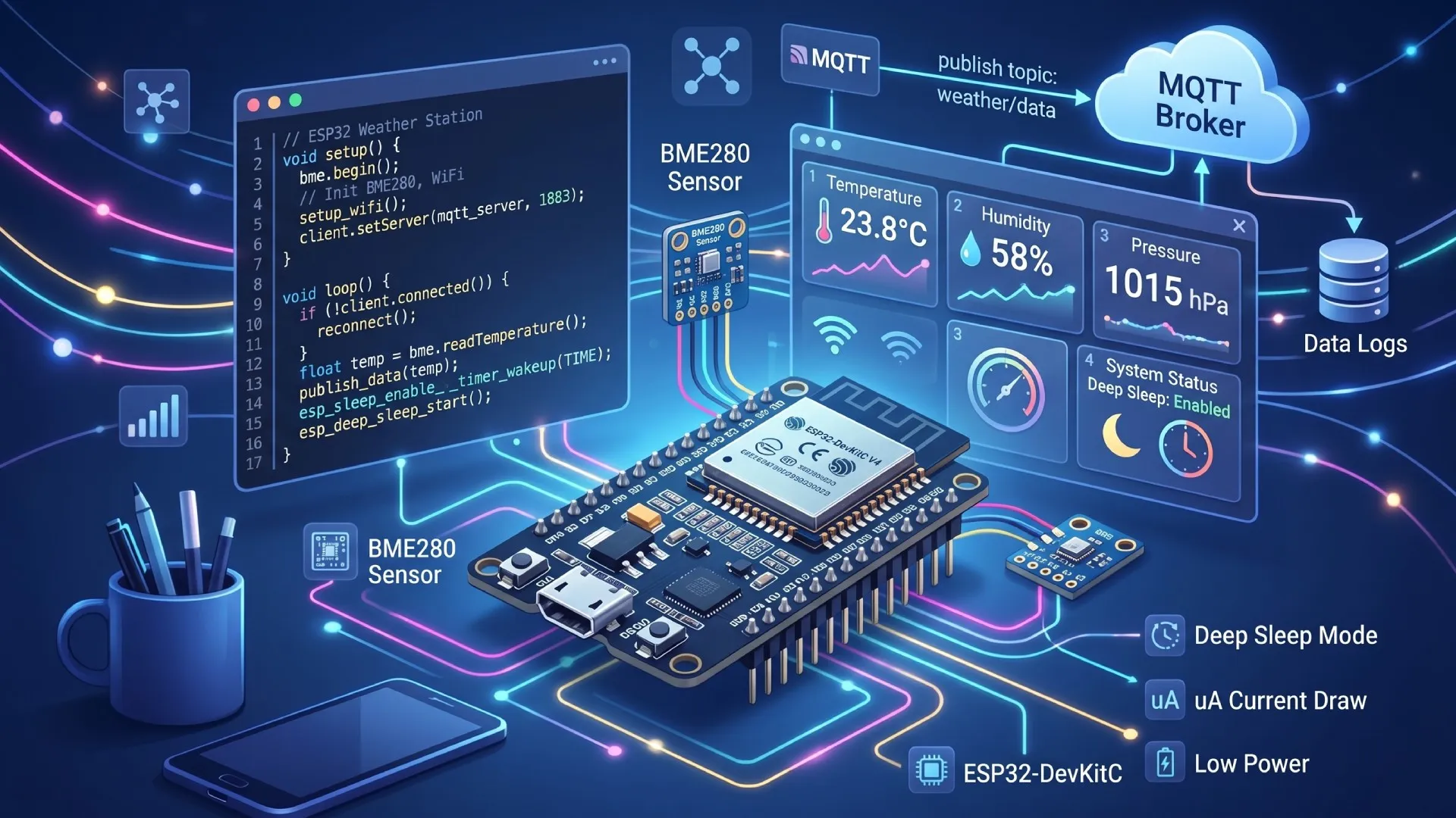 ESP32 Weather Station: BME280, Deep Sleep, and MQTT
